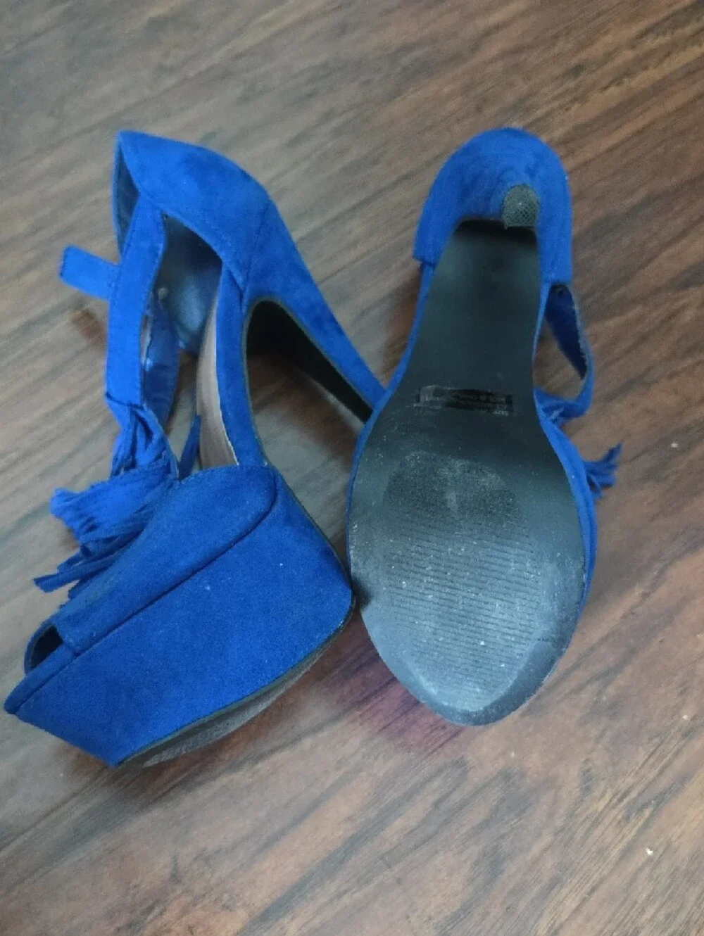 Qupid Royal Blue Suede Fringe Platform Heels